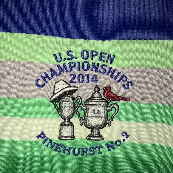 Two (2) 2014 US Open Pinehurst Orange & Green Gray Stripe Golf Polo Shirt XL - Picture 3 of 11